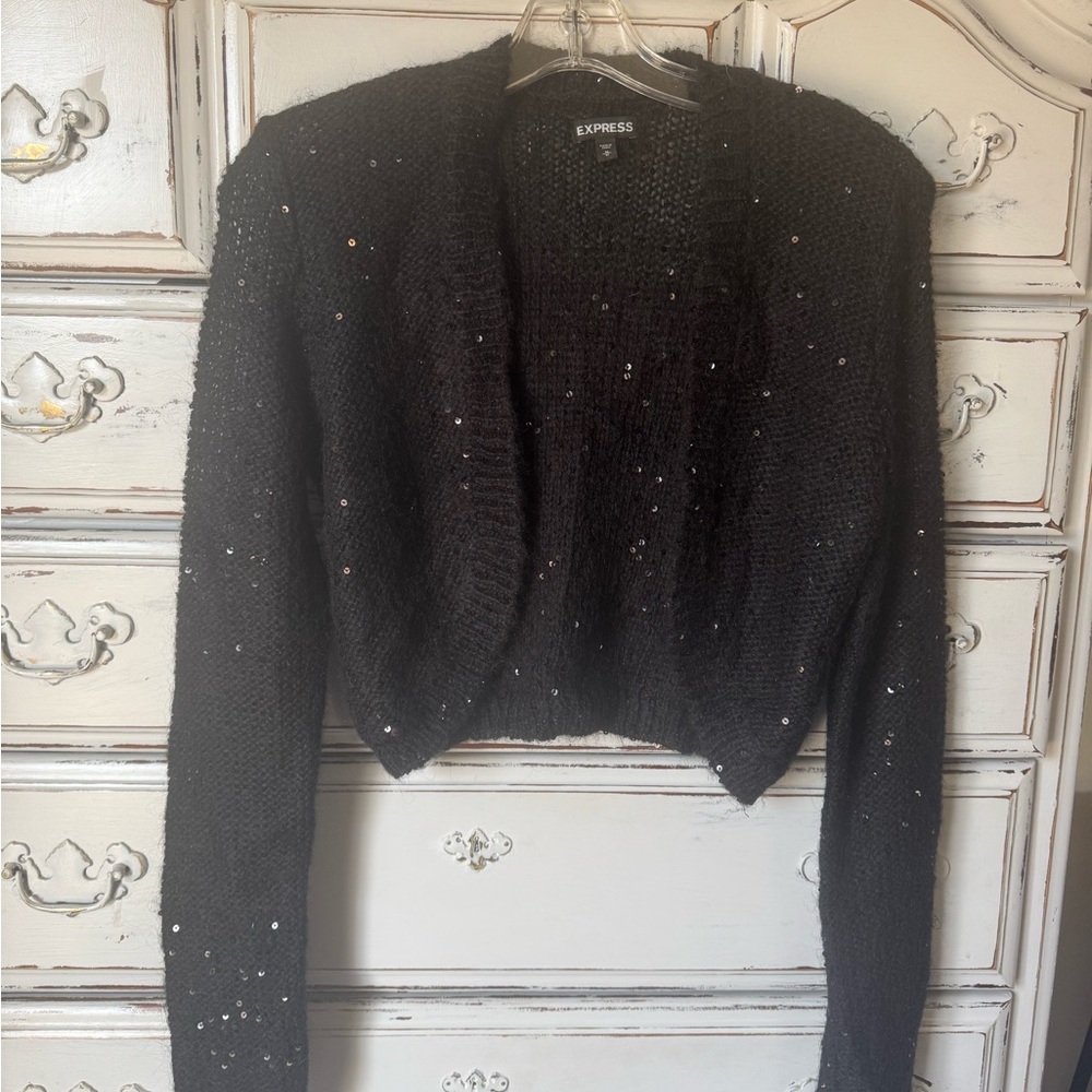 Express Black Sequin Cardigan